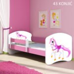 Dječji krevet ACMA s motivom, bočna roza 140x70 cm 43 Konjić