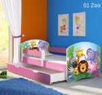 Dječji krevet ACMA s motivom, bočna roza + ladica 140x70 cm