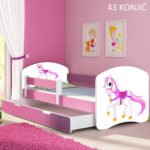 Dječji krevet ACMA s motivom, bočna roza + ladica 180x80 cm 43 Konjić