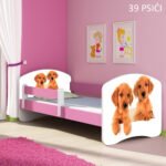 Dječji krevet ACMA s motivom, bočna roza 180x80 cm 39 Psići