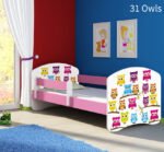 Dječji krevet ACMA s motivom, bočna roza 160x80 cm 31 Owls