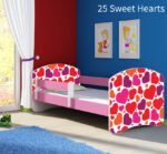 Dječji krevet ACMA s motivom, bočna roza 160x80 cm 25 Sweet hearts