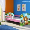 Dječji krevet ACMA s motivom, bočna roza 140x70 cm 02 Animals
