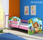 Dječji krevet ACMA s motivom, bočna roza 140x70 cm 02 Animals