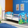Dječji krevet ACMA s motivom, bočna bijela 140x70 cm 32 Knight