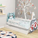 Dječji krevet ACMA Animals, bočna bijela + ladica 140x70 cm 01 Zeko