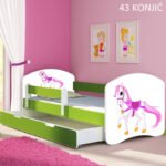 Dječji krevet ACMA s motivom, bočna zelena + ladica 180x80 cm 43 Konjić
