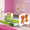 Dječji krevet ACMA s motivom, bočna zelena + ladica 140x70 cm 39 Psići