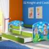 Dječji krevet ACMA s motivom, bočna zelena + ladica 140x70 cm 32 Knight