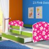 Dječji krevet ACMA s motivom, bočna zelena + ladica 140x70 cm 23 Pink Daisy