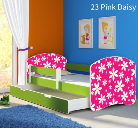 Dječji krevet ACMA s motivom, bočna zelena + ladica 140x70 cm 23 Pink Daisy