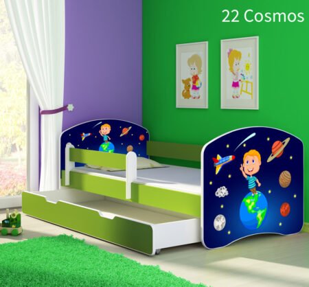 Dječji krevet ACMA s motivom, bočna zelena + ladica 140x70 cm 22 Cosmos