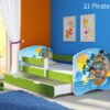 Dječji krevet ACMA s motivom, bočna zelena + ladica 140x70 cm 21 Pirates