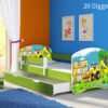 Dječji krevet ACMA s motivom, bočna zelena + ladica 140x70 cm 20 Digger