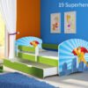 Dječji krevet ACMA s motivom, bočna zelena + ladica 140x70 cm 19 Superhero