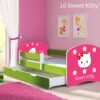 Dječji krevet ACMA s motivom, bočna zelena + ladica 140x70 cm 16 Sweet Kitty 2