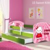 Dječji krevet ACMA s motivom, bočna zelena + ladica 140x70 cm 15 Sweet Kitty