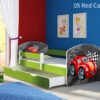 Dječji krevet ACMA s motivom, bočna zelena + ladica 140x70 cm 05 Red Car