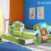 Dječji krevet ACMA s motivom, bočna zelena + ladica 140x70 cm 02 Animals