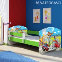 Dječji krevet ACMA s motivom, bočna zelena 140x70 cm 36 Vatrogasci