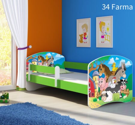 Dječji krevet ACMA s motivom, bočna zelena 140x70 cm 34 Farm