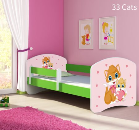 Dječji krevet ACMA s motivom, bočna zelena 140x70 cm 33 Cats