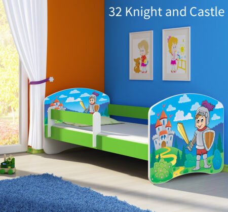 Dječji krevet ACMA s motivom, bočna zelena 140x70 cm 32 Knight