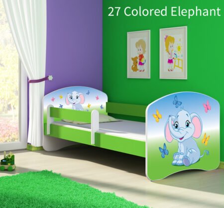 Dječji krevet ACMA s motivom, bočna zelena 140x70 cm 27 Colored Elephant