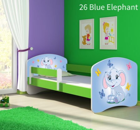 Dječji krevet ACMA s motivom, bočna zelena 140x70 cm 26 Blue Elephant