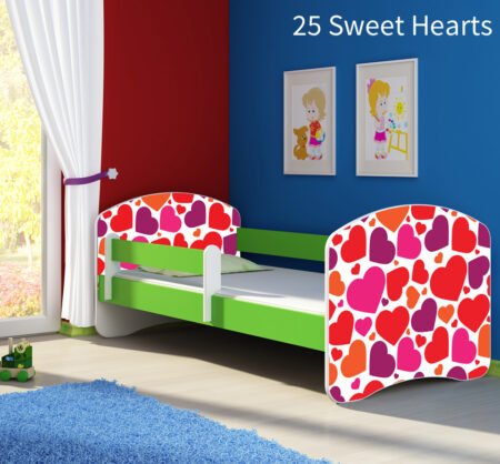 Dječji krevet ACMA s motivom, bočna zelena 140x70 cm 25 Sweet hearts