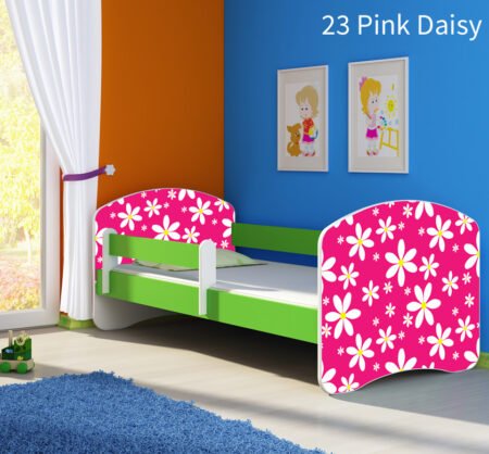 Dječji krevet ACMA s motivom, bočna zelena 140x70 cm 23 Pink Daisy