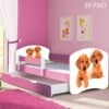 Dječji krevet ACMA s motivom, bočna roza + ladica 140x70 cm 39 Psići