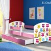 Dječji krevet ACMA s motivom, bočna roza + ladica 140x70 cm 31 Owls