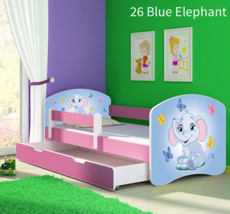 Dječji krevet ACMA s motivom, bočna roza + ladica 160x80 cm 26 Blue Elephant