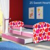 Dječji krevet ACMA s motivom, bočna roza + ladica 140x70 cm 25 Sweet hearts