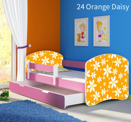 Dječji krevet ACMA s motivom, bočna roza + ladica 140x70 cm 24 Orange Daisy