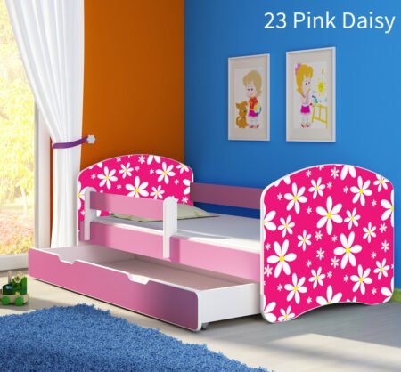 Dječji krevet ACMA s motivom, bočna roza + ladica 140x70 cm 23 Pink Daisy