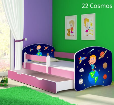 Dječji krevet ACMA s motivom, bočna roza + ladica 140x70 cm 22 Cosmos