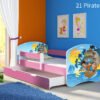 Dječji krevet ACMA s motivom, bočna roza + ladica 140x70 cm 21 Pirates