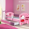 Dječji krevet ACMA s motivom, bočna roza + ladica 140x70 cm 15 Sweet Kitty