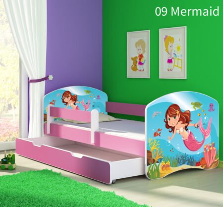 Dječji krevet ACMA s motivom, bočna roza + ladica 140x70 cm 09 Mermaid