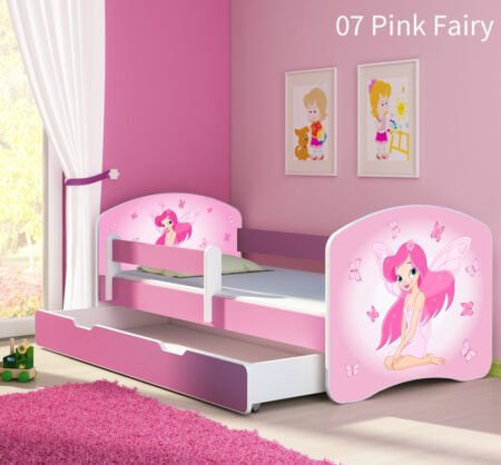 Dječji krevet ACMA s motivom, bočna roza + ladica 140x70 cm 07 Pink Fairy