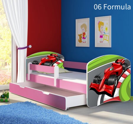 Dječji krevet ACMA s motivom, bočna roza + ladica 160x80 cm 06 Formula 1