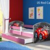 Dječji krevet ACMA s motivom, bočna roza + ladica 140x70 cm 05 Red Car