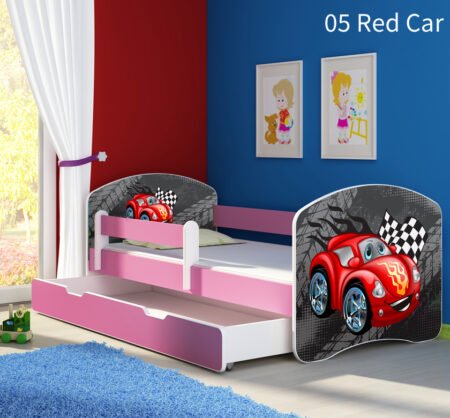 Dječji krevet ACMA s motivom, bočna roza + ladica 140x70 cm 05 Red Car