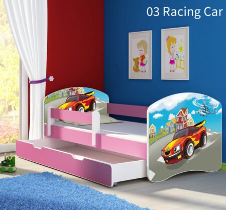 Dječji krevet ACMA s motivom, bočna roza + ladica 140x70 cm 03 Racing Car