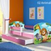 Dječji krevet ACMA s motivom, bočna roza + ladica 140x70 cm 02 Animals