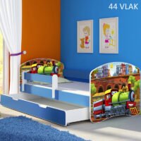 Dječji krevet ACMA s motivom, bočna plava + ladica 140x70 cm 44 Vlak