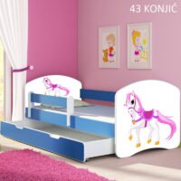 Dječji krevet ACMA s motivom, bočna plava + ladica 140x70 cm 43 Konjić