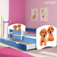 Dječji krevet ACMA s motivom, bočna plava + ladica 180x80 cm 39 Psići